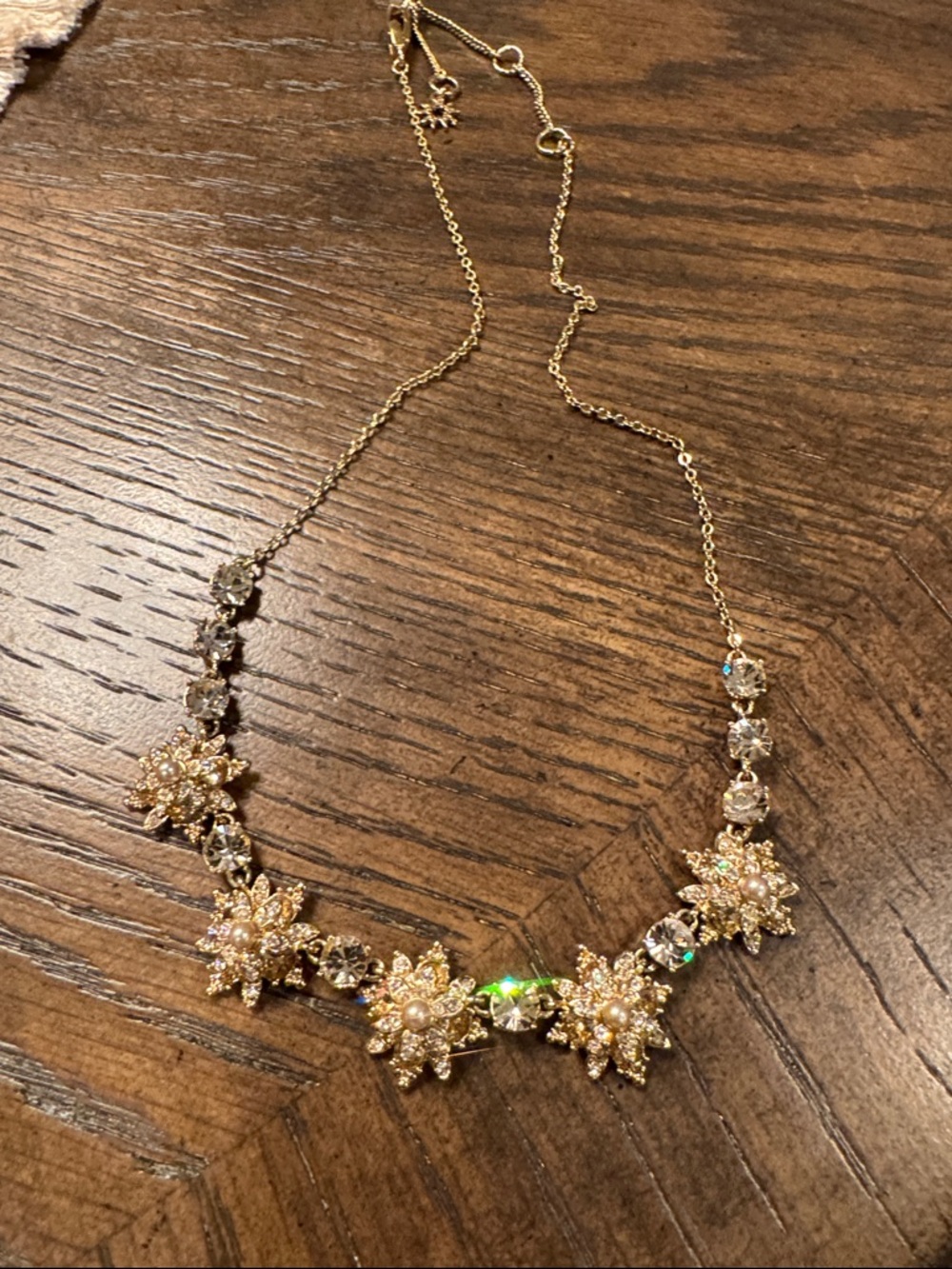 Marchesa Gold Floral Crystal Necklace with Clear and Iridescent Stones